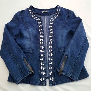 Womens unlined stretch denim jacket with stones